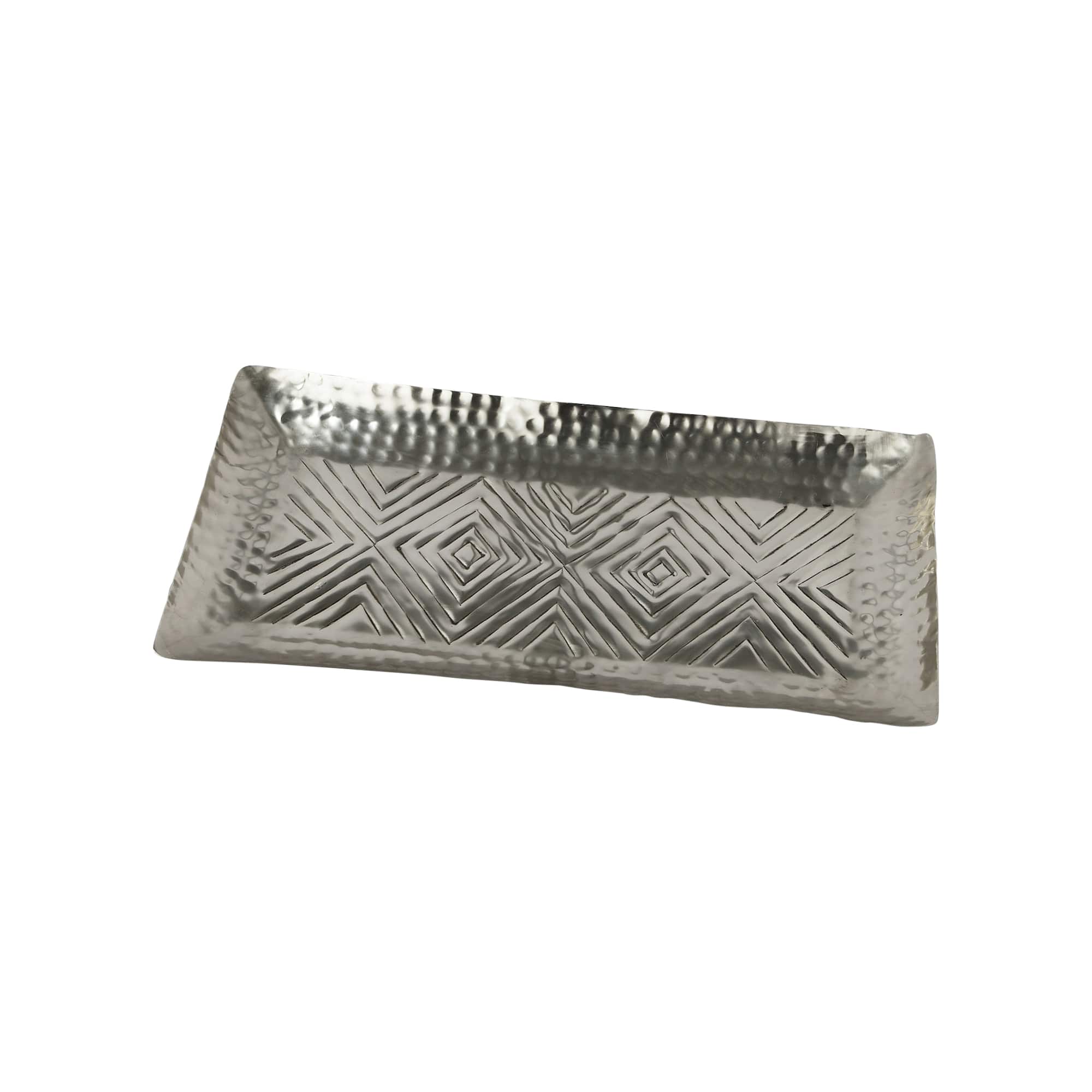 Hello Honey® 20" Antique Silver Finish Decorative Aluminum Tray with Geometric Design